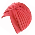 Coral red pleated turban headscarf for women in breathable knitted cotton material - Red