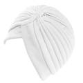 Turban blanc plissé élégant pour femme avec un nœud torsadé frontal stylé - Blanc