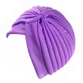 Turbant plissé violet pour femmes avec design croisé en tissu tricoté élastique - Violet foncé