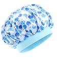 Kids satin sleep cap with blue apple print and wide elastic light blue headband - Apple Blue