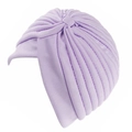 Turban plissé lavande avec nœud torsadé pour femme en tissu tricoté extensible doux - Mauve Clair
