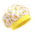 Kids satin sleep bonnet featuring yellow smiley face patterns and elastic headband - Yellow Smiley Face