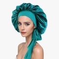 Bonnet de nuit en satin vert émeraude brillant avec ruban ajustable pour soin des cheveux - Taille unique / Vert malachite