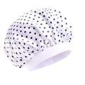 Kids satin sleeping cap featuring white fabric with classic black polka dots and elastic band - White Black Polka Dot