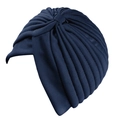 Turban bleu foncé pour femme avec nœud élégant et détails en maille plissée douce - Bleu Marine