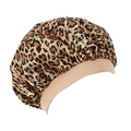 Kids leopard print satin bonnet with soft pink elastic wide band for hair protection - Leopard Print