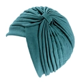 Turban plissé bleu sarcelle foncé en maille extensible douce pour femmes - Vert malachite