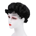 Black satin hair bonnet with ruffled lace trim for sleeping and beauty care hair protection - One Size / Black