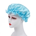 Sky blue satin sleep cap with elastic ruffle edge for women hair care protection - One Size / Sky Blue