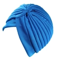 Turbant plissé bleu royal pour femme avec design à nœud en tricot doux élastique - Bleu lac