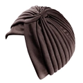 Bonnet turban marron foncé pour femme avec design plissé croisé élégant - Café