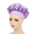 Elastische Satin-Schlafhaube mit breitem Rand in Hellviolett für die Haarpflege - Taro-Lila