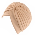 Turbant plissé beige pour femme avec un design croisé élégant en maille texturée - Beige