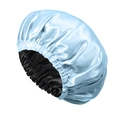 Reversible satin sleep bonnet for hair care in light blue and black silky fabric - Sky Blue And Black