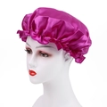Rose red satin sleeping cap for women featuring elastic ruffled lace and glossy finish - One Size / Light Purple