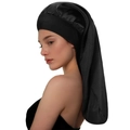 Cuffia da notte lunga in raso con fascia elastica larga per proteggere i capelli - Nero