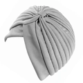 Turbant plissé blanc cassé élégant pour femme en tissu tricoté doux et souple - Gris clair