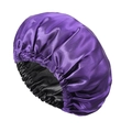 Elastic satin sleep bonnet for hair protection in vibrant purple with black inner lining - Purple + Black