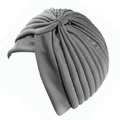 Turban gris plissé pour femme avec nœud croisé élégant en tissu tricoté élastique - Gris foncé
