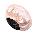 Double-layer satin sleep bonnet in light pink and black with elastic band feature - Ivory and Black