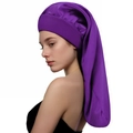 Cuffia da notte lunga in raso viola scuro con ampia fascia elastica per capelli - Viola scuro