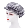 Silver grey satin sleep cap with ruffled lace trim for hair care and beauty - One Size / Gray