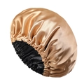 Double-layered champagne gold and black satin hair bonnet with elastic band for hair care - Light Coffee and Black