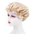 Luxurious champagne satin sleeping cap for women featuring an elastic ruffled lace edge - One Size / Gold