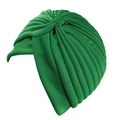 Turbant vert émeraude plissé avec nœud sur le dessus et tissu à texture côtelée - Vert