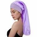 Bonnet de nuit long en satin violet avec large bande élastique pour cheveux longs - Violet Clair