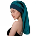 Long bonnet de nuit en satin vert paon avec large bande élastique pour cheveux longs - Bleu Paon
