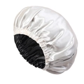 Double-sided satin sleep bonnet for hair protection in silver and black with elastic band - Cream White & Black
