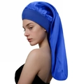 Bonnet de nuit élastique pour cheveux longs en satin bleu royal pour la protection - Bleu Saphir