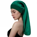 Bonnet de nuit long en satin vert émeraude avec large bande élastique pour cheveux - Vert