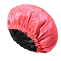 Bright pink and black double-layer satin sleeping bonnet with elastic band for hair care - Watermelon Red and Black