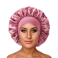 Elastic wide-band satin bonnet in bright pink finish for hair care and sleep - Dark Mauve