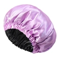 Light purple and black double-layered satin hair bonnet with elastic band for hair care - Light Purple and Black