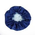 Double-layered satin hair bonnet in navy and light blue with adjustable strap - One Size / Navy Blue