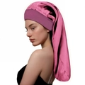 Bonnet de nuit long en satin rose violet avec large bande élastique pour cheveux longs - Rose Poudré