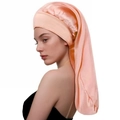 Bonnet de nuit long en satin rose clair avec large bande élastique pour cheveux - Rose rose