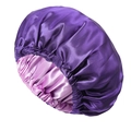 Elastic satin sleep bonnet in dark purple with soft pink lining for hair protection - Purple+Pink