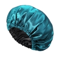 Double-layered peacock blue satin sleep bonnet with black lining and elastic band - Peacock Blue and Black