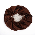 Double-layer satin sleep cap in chocolate brown and ivory with adjustable strap - One Size / Coffee