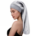 Bonnet de nuit long en satin gris argenté avec large bande pour cheveux longs - Gris