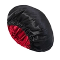 Elastic satin sleep bonnet with double-layer design in classic black and red silk fabric - Black + Red