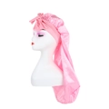 Pink satin sleep bonnet with bow tie for long hair protection and night styling - Deep Pink