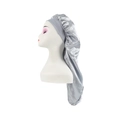 Silver grey long satin sleep cap with elastic wide band for hair care protection - Gray