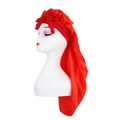 Long red satin hair bonnet with bow ribbon and protective silk tail for long hair care - Red