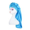Bright blue satin long sleep bonnet with bow for long hair protection and night hair care - Lake Blue