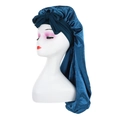 Peacock blue satin long sleeping bonnet with bow design for long hair care - Dark Green